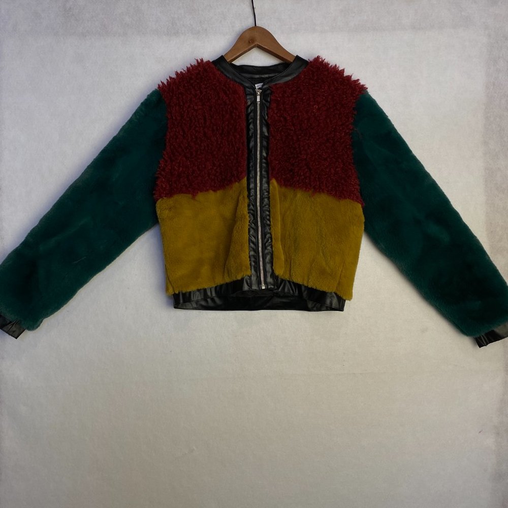Ivory Rose Cropped Jacket Womens Medium Boho Full Zip Mustard Colorblock Blk Box - Picture 6 of 10